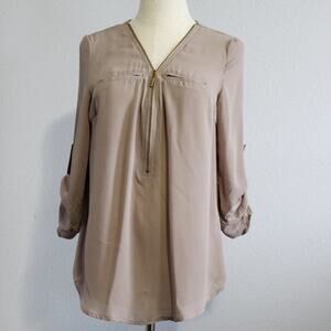 Rue21 Half Zip Hi-Low Tunic With 3/4 Sleeves & Gold Accents Size S